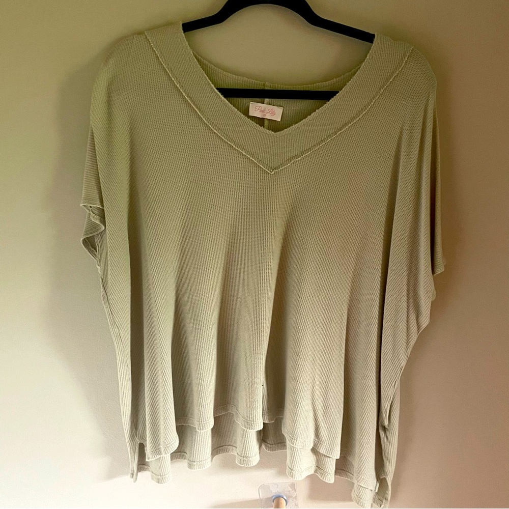 Pink Lily oversized waffle tee. Light green